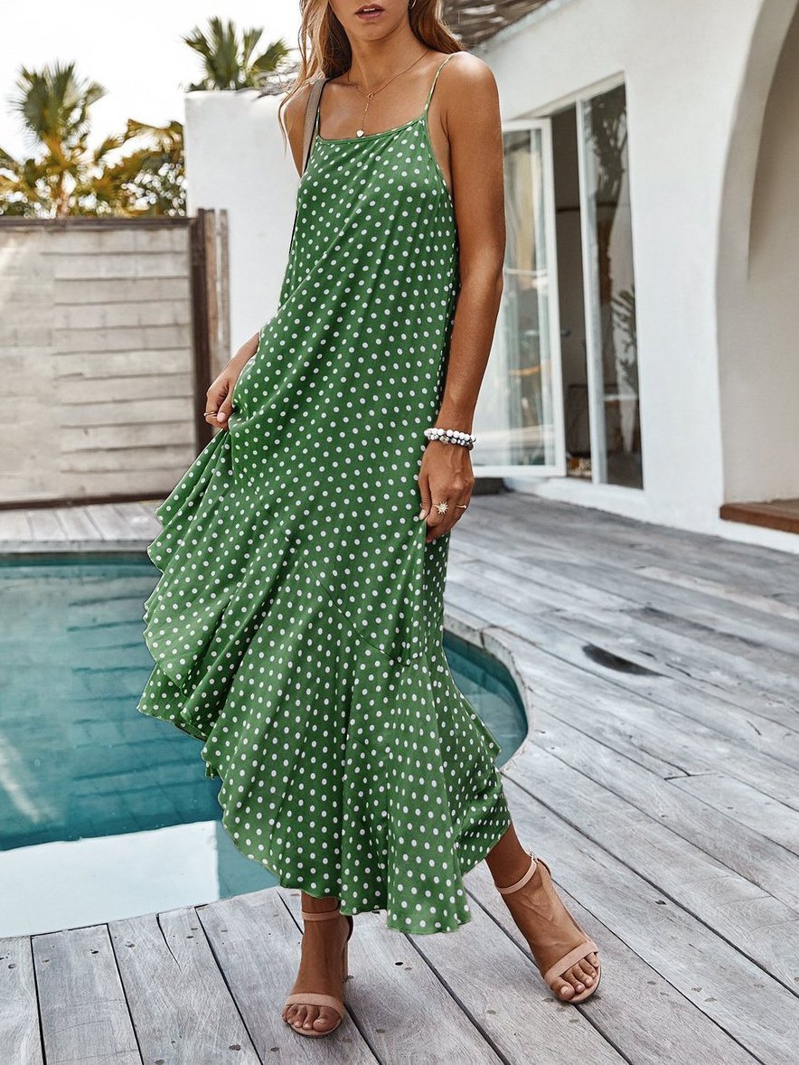 Sling Polka Dot Ruffle Layer Hem Maxi Suspender Dress - Maxi Dresses - INS | Online Fashion Free Shipping Clothing, Dresses, Tops, Shoes - 04/12/2021 - chiffon-dress - Color_Blue