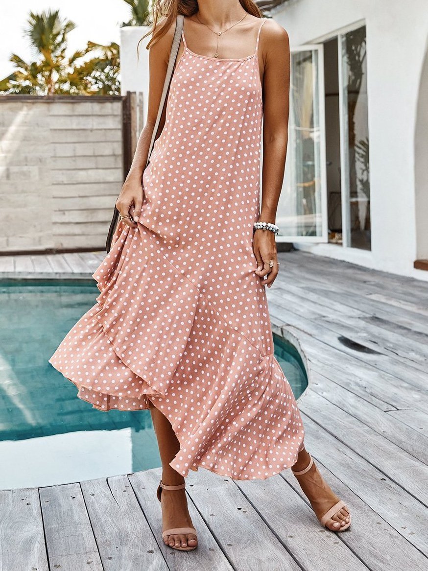 Sling Polka Dot Ruffle Layer Hem Maxi Suspender Dress - Maxi Dresses - INS | Online Fashion Free Shipping Clothing, Dresses, Tops, Shoes - 04/12/2021 - chiffon-dress - Color_Blue