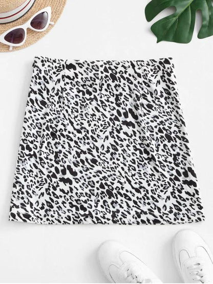 Slit Leopard Velvet Mini Skirt - INS | Online Fashion Free Shipping Clothing, Dresses, Tops, Shoes