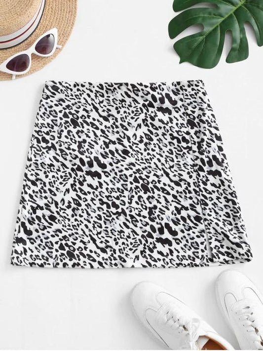Slit Leopard Velvet Mini Skirt - INS | Online Fashion Free Shipping Clothing, Dresses, Tops, Shoes