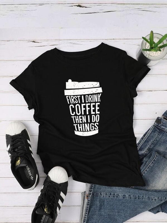 Slogan And Coffee Cup Graphic Tee - INS | Online Fashion Free Shipping Clothing, Dresses, Tops, Shoes