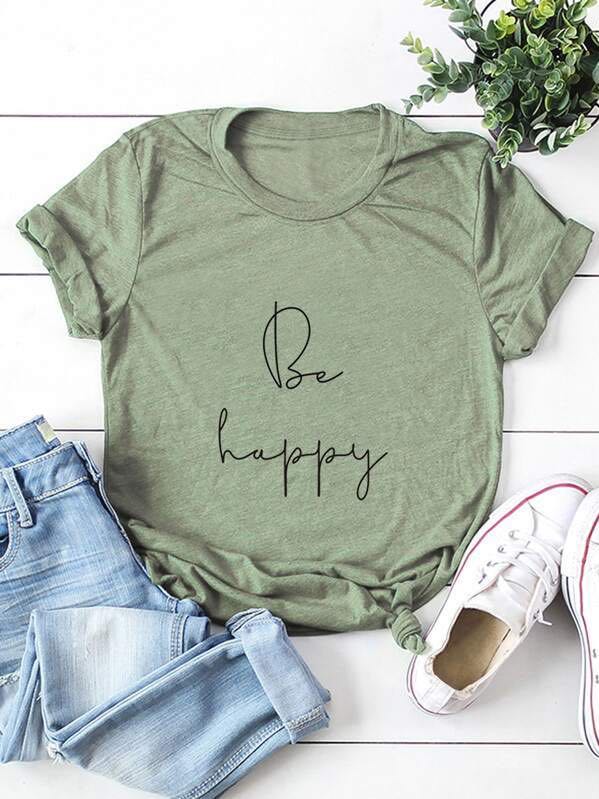Slogan Graphic Short Sleeve Tee - INS | Online Fashion Free Shipping Clothing, Dresses, Tops, Shoes