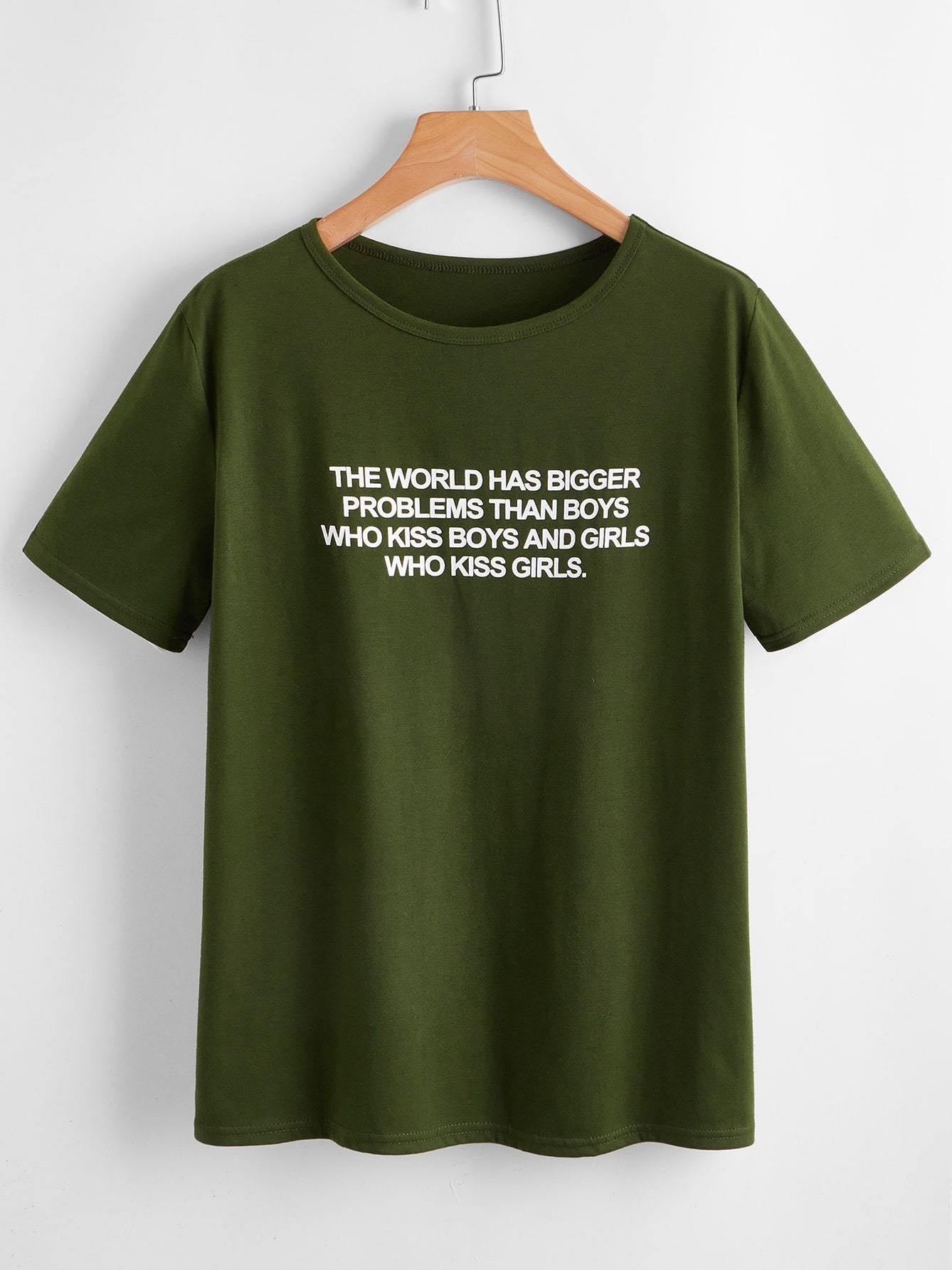 Slogan Graphic Short Sleeve Tee - INS | Online Fashion Free Shipping Clothing, Dresses, Tops, Shoes