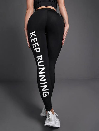 Slogan Graphic Wide Waistband Sports Leggings - INS | Online Fashion Free Shipping Clothing, Dresses, Tops, Shoes