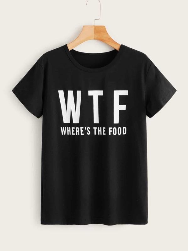 Slogan Print Round Neck Tee - INS | Online Fashion Free Shipping Clothing, Dresses, Tops, Shoes