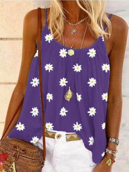 Small Daisy Print Sleeveless Tank Tops - Tanks Tops - INS | Online Fashion Free Shipping Clothing, Dresses, Tops, Shoes - 10-20 - 30/07/2021 - Category_Tank Tops