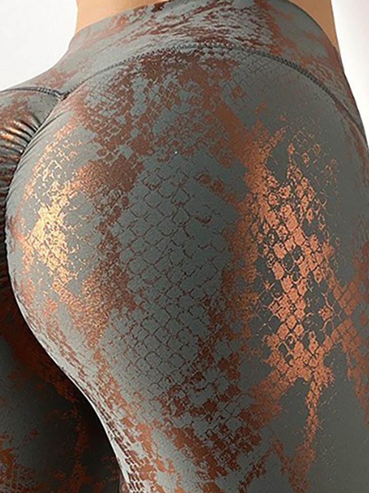 Snakeskin Print Bronzing High Waist Butt Lifting Tummy Control Yoga Pants - Leggings - INS | Online Fashion Free Shipping Clothing, Dresses, Tops, Shoes - 04/05/2021 - Color_Brown - LEG210504007