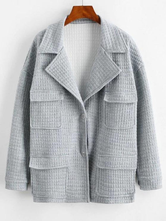 Snap Button Lapel Textured Cargo Jacket - INS | Online Fashion Free Shipping Clothing, Dresses, Tops, Shoes