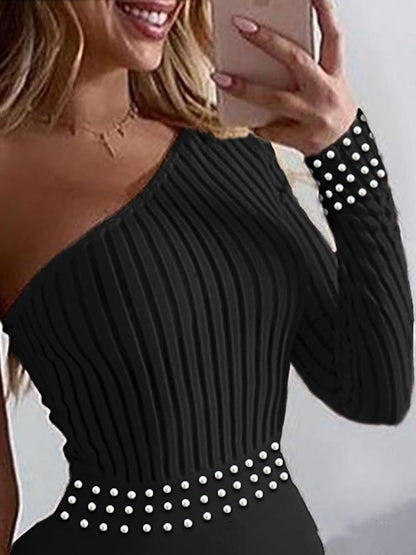 Solid Bubble Bead One-shoulder Jumpsuit - Jumpsuits & Rompers - INS | Online Fashion Free Shipping Clothing, Dresses, Tops, Shoes - 01/07/2021 - 20-30 - Bottoms