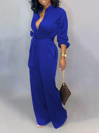 Solid Buttoned Pocket Casual Jumpsuit - Jumpsuits & Rompers - INS | Online Fashion Free Shipping Clothing, Dresses, Tops, Shoes - 29/04/2021 - Color_Black - Color_Blue