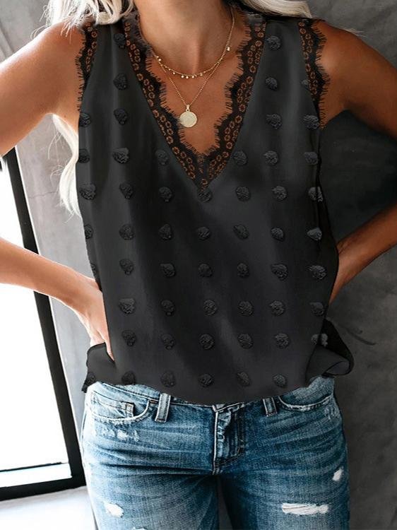 Solid Casual Lace Stitching V Neck Tank Top - Tank Tops - INS | Online Fashion Free Shipping Clothing, Dresses, Tops, Shoes - 20-30 - 21/06/2021 - color-apricot