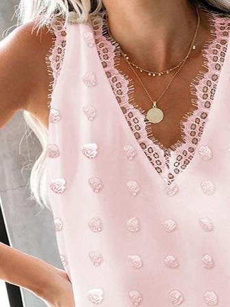 Solid Casual Lace Stitching V Neck Tank Top - Tank Tops - INS | Online Fashion Free Shipping Clothing, Dresses, Tops, Shoes - 20-30 - 21/06/2021 - color-apricot