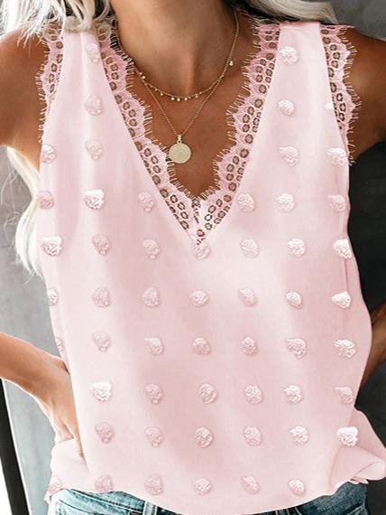 Solid Casual Lace Stitching V Neck Tank Top - Tank Tops - INS | Online Fashion Free Shipping Clothing, Dresses, Tops, Shoes - 20-30 - 21/06/2021 - color-apricot