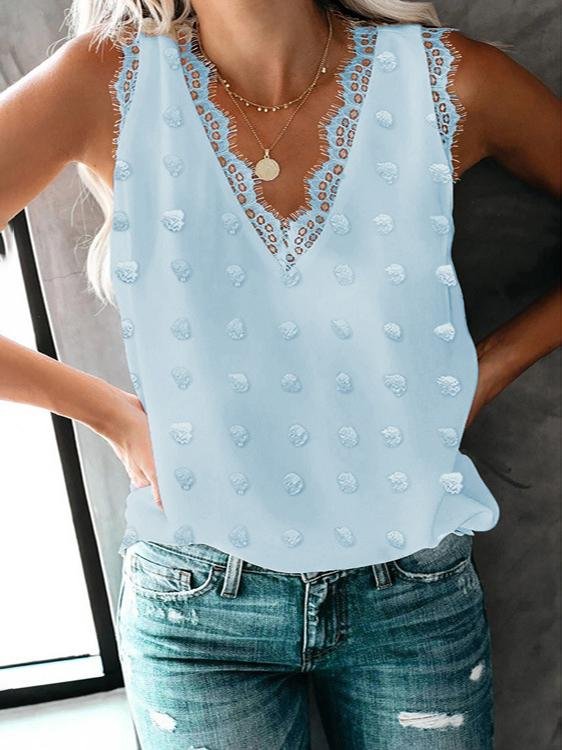 Solid Casual Lace Stitching V Neck Tank Top - Tank Tops - INS | Online Fashion Free Shipping Clothing, Dresses, Tops, Shoes - 20-30 - 21/06/2021 - color-apricot