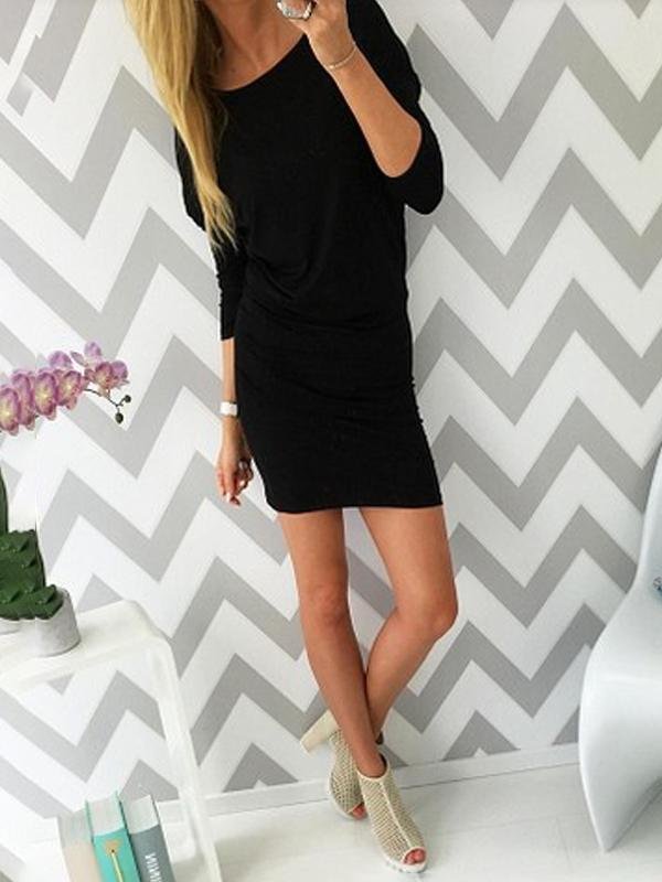 Solid Casual Long Sleeve Off Shoulder Dress - Mini Dresses - INS | Online Fashion Free Shipping Clothing, Dresses, Tops, Shoes - 07/07/2021 - 10-20 - color-black