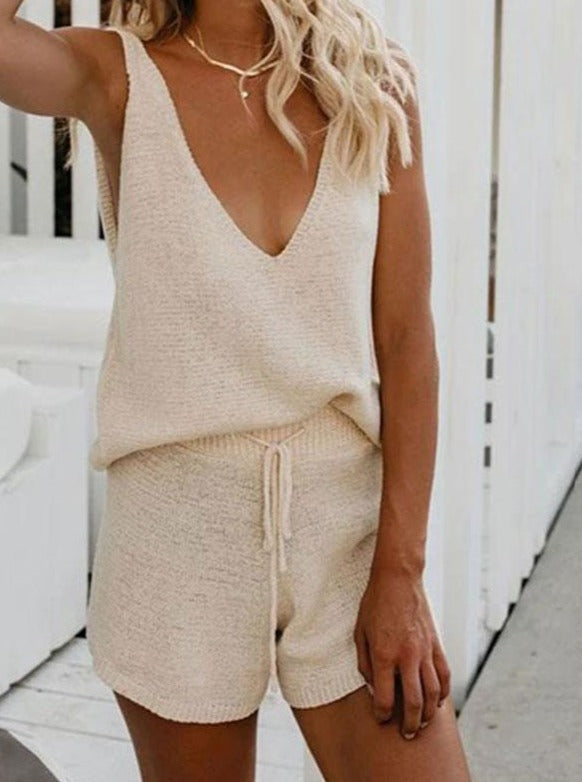 Solid Color Beachy Cutout Pants Suit - INS | Online Fashion Free Shipping Clothing, Dresses, Tops, Shoes