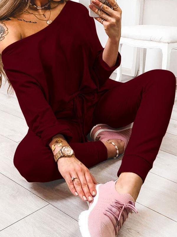 Solid Color Casual Lace-Up Pants Suit - INS | Online Fashion Free Shipping Clothing, Dresses, Tops, Shoes