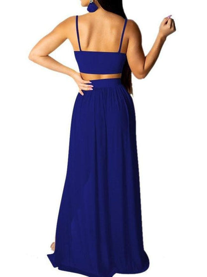 Solid Color Deep V Neck Backless Crop Top & Skirt Sets - Two-piece Outfits - INS | Online Fashion Free Shipping Clothing, Dresses, Tops, Shoes - 20/05/2021 - Color_Blue - Color_Red