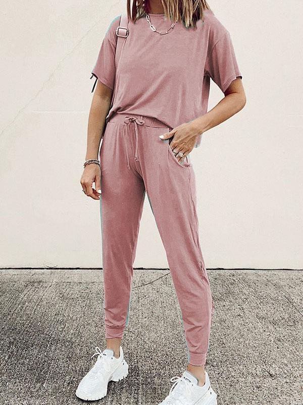 Solid Color Feminine Drawstring Pants Suit - INS | Online Fashion Free Shipping Clothing, Dresses, Tops, Shoes