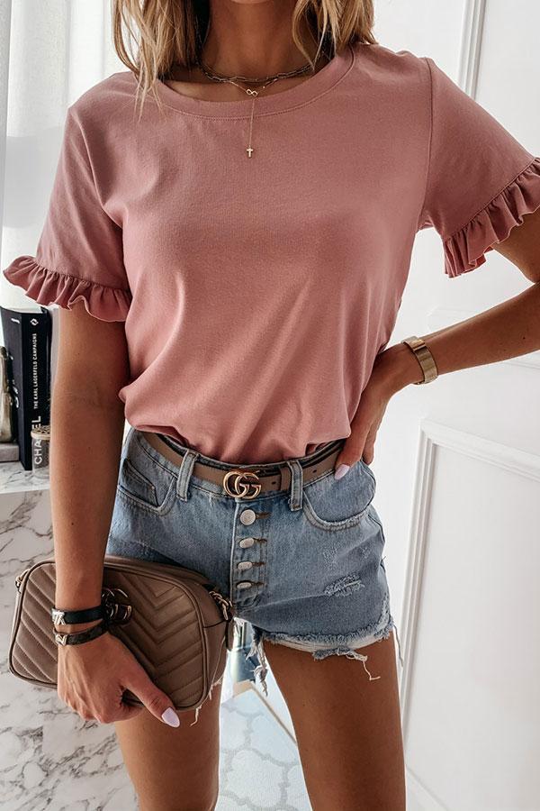 Solid Color Flounce Sleeve Sweet T-Shirt - Mx T-shirts - INS | Online Fashion Free Shipping Clothing, Dresses, Tops, Shoes - GMC-Mx-T-shirts - Mx T-shirts - New t-shirts