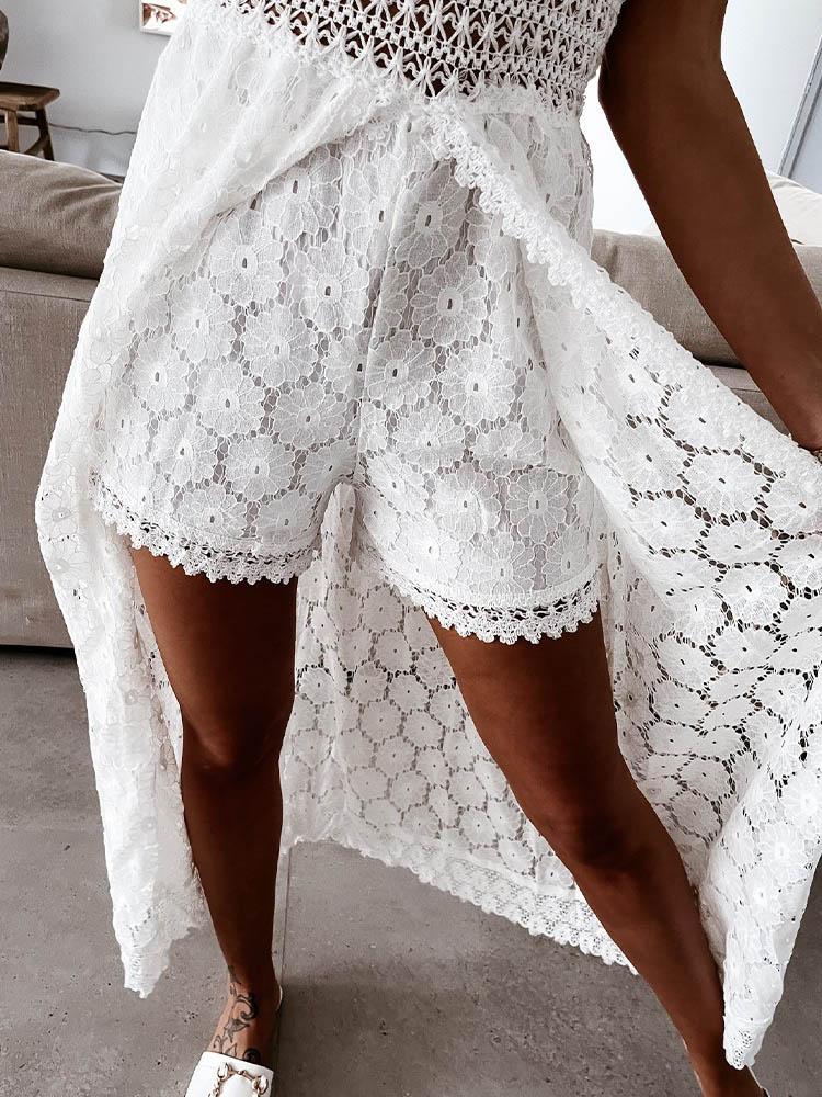 Solid Color Lace Hollow-out Sling Rompers - Jumpsuits & Rompers - INS | Online Fashion Free Shipping Clothing, Dresses, Tops, Shoes - 29/04/2021 - Color_White - JUM210429014
