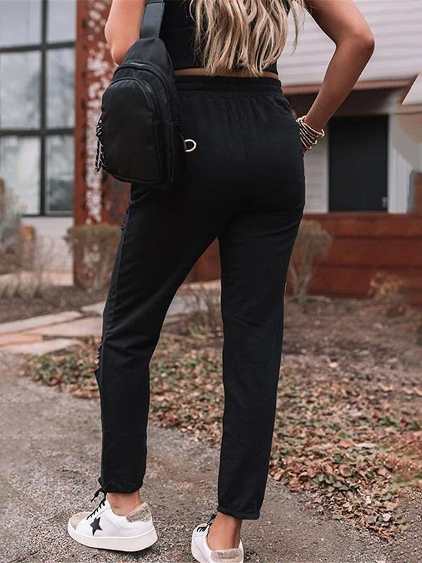 Solid Color Lace-up Casual Pants With Holes - Pants - INS | Online Fashion Free Shipping Clothing, Dresses, Tops, Shoes - 12/05/2021 - 120521 - Category_Pants
