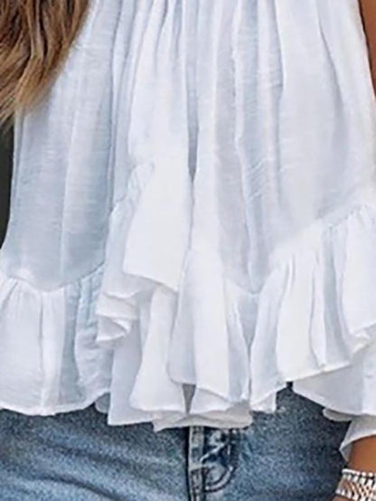 Solid Color Sleeveless Short Sleeve Loose Round Neck Blouse - Blouses - INS | Online Fashion Free Shipping Clothing, Dresses, Tops, Shoes - 05/18/2021 - BLO210519269 - Category_Blouses