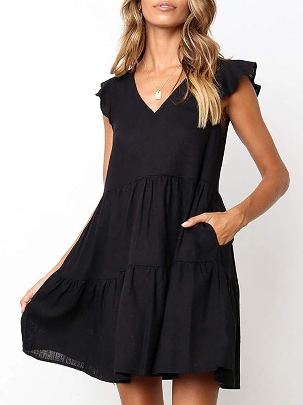 Solid Color Stitching Ruffle Mini Dress - Mini Dresses - INS | Online Fashion Free Shipping Clothing, Dresses, Tops, Shoes - 07/04/20211 - 2XL - Black