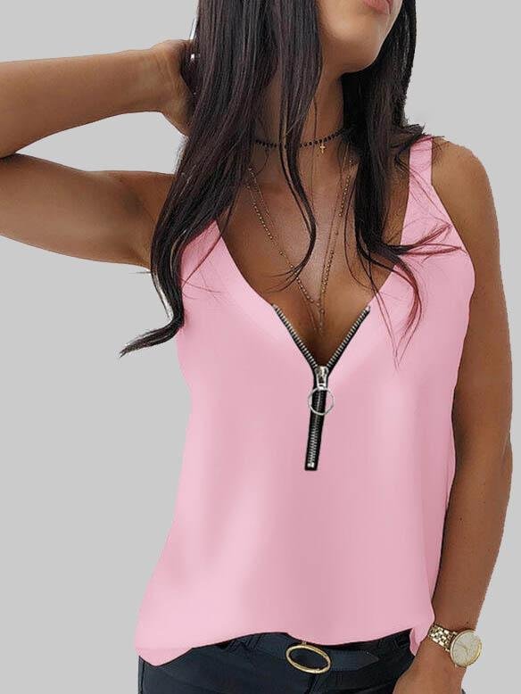 Solid Color Zipper Pullover Tank Top - Tank Tops - INS | Online Fashion Free Shipping Clothing, Dresses, Tops, Shoes - 04/06/2021 - Color_Black - Color_Pink