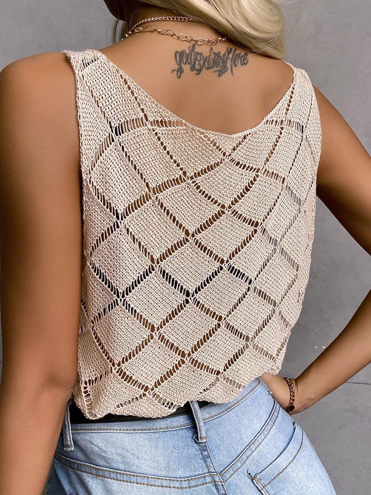 Solid Cut-out Sleeveless Loose Ribbed Tanks Top - Tank Tops - INS | Online Fashion Free Shipping Clothing, Dresses, Tops, Shoes - 27/04/2021 - Color_Apricot - Season_Spring