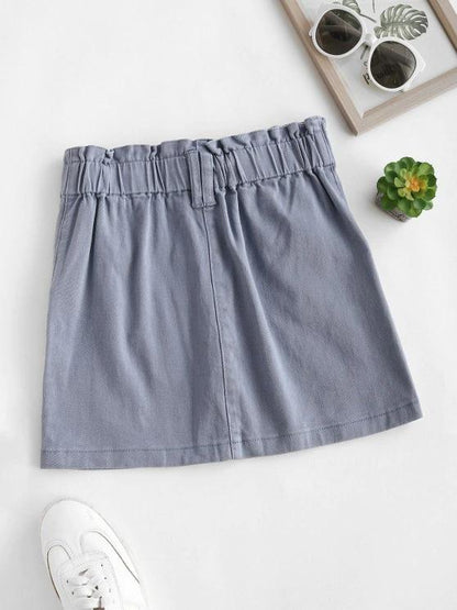 Solid Denim Paperbag Skirt - INS | Online Fashion Free Shipping Clothing, Dresses, Tops, Shoes