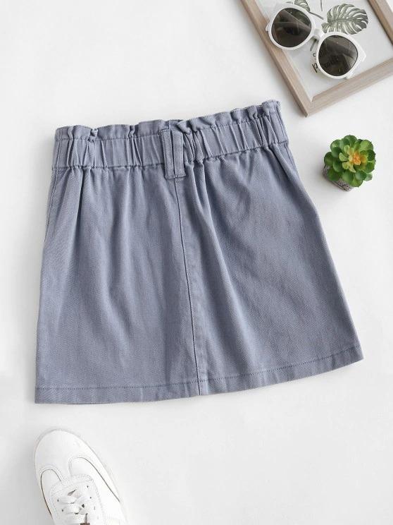 Solid Denim Paperbag Skirt - INS | Online Fashion Free Shipping Clothing, Dresses, Tops, Shoes