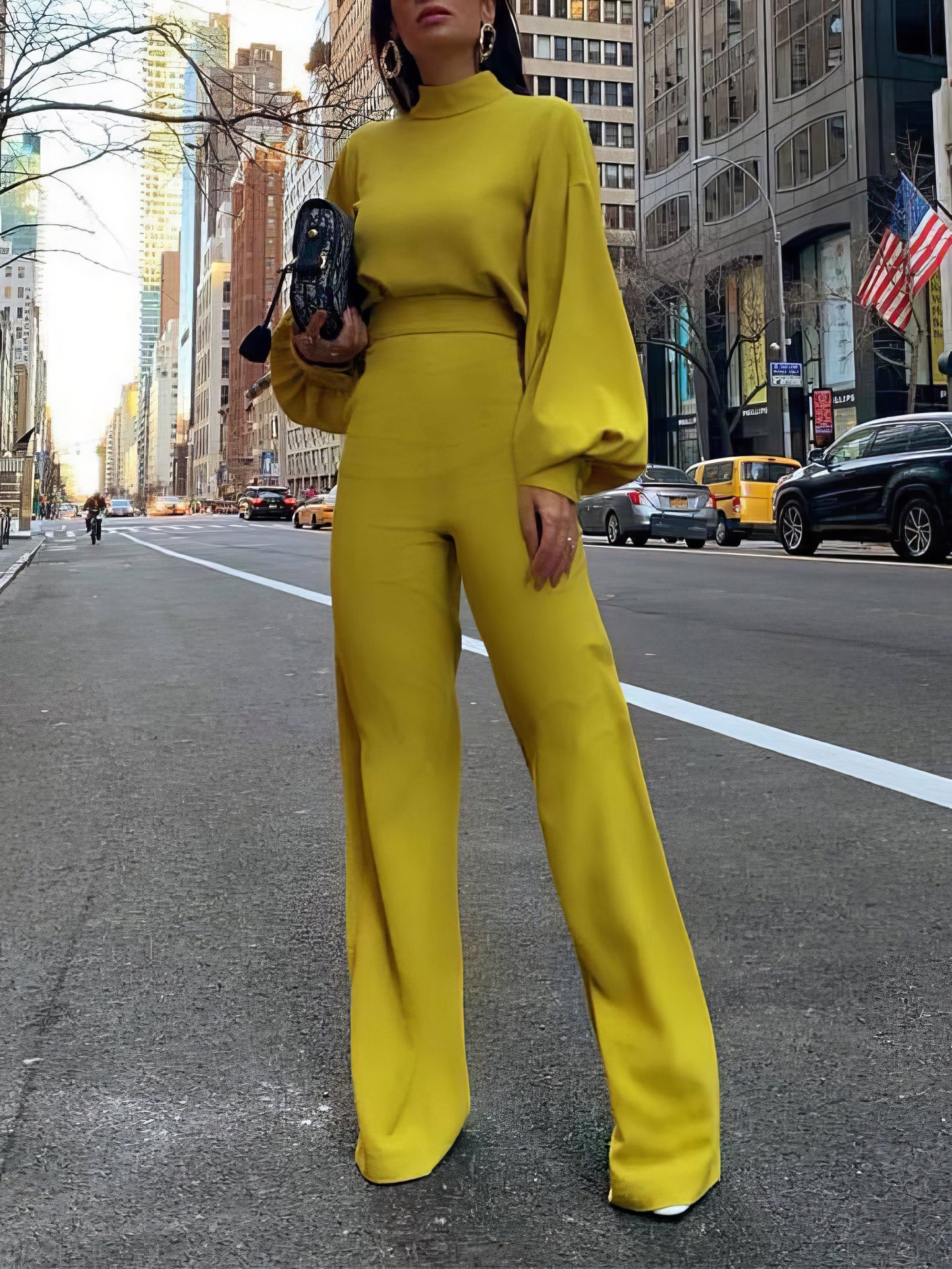 Jumpsuits - Solid High-necked Long-sleeved Casual Jumpsuit - MsDressly