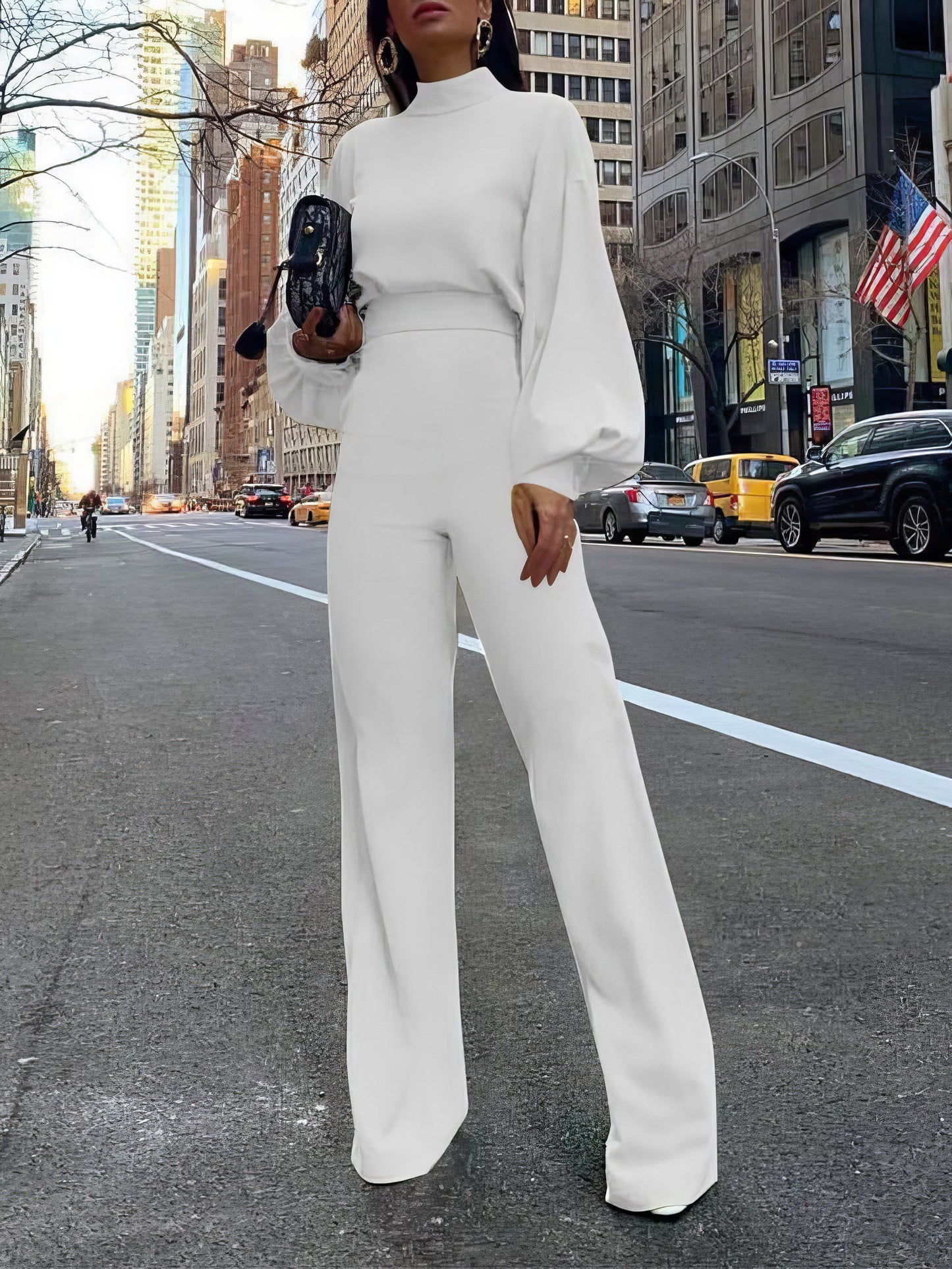 Jumpsuits - Solid High-necked Long-sleeved Casual Jumpsuit - MsDressly