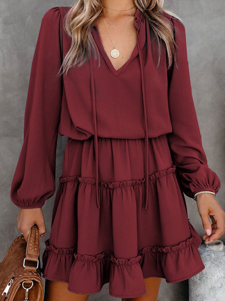 Solid High Waist Long Sleeve Pullover Dress - Mini Dresses - INS | Online Fashion Free Shipping Clothing, Dresses, Tops, Shoes - 06/07/2021 - 30-40 - color-black