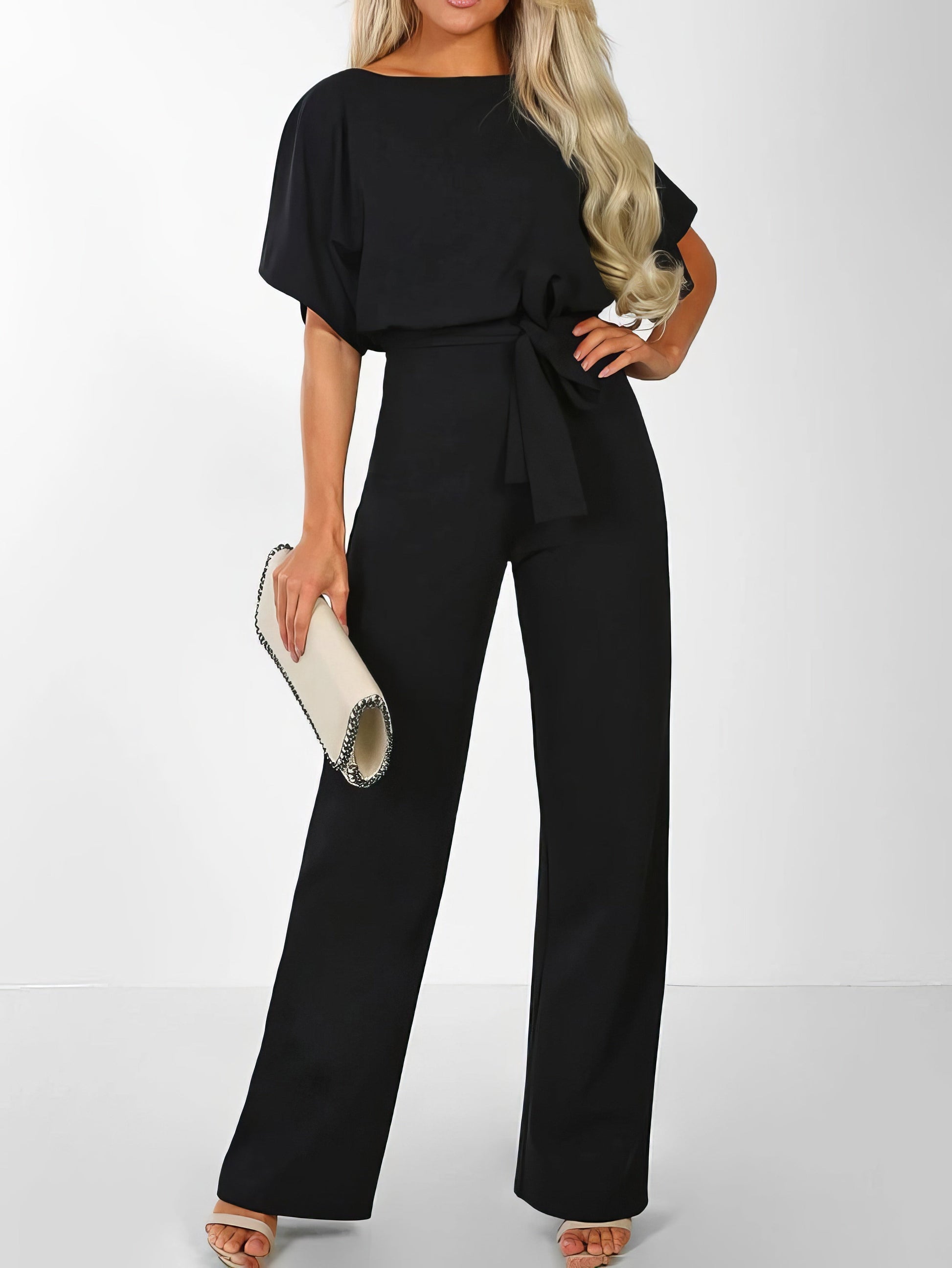 Jumpsuits - Solid Lace-up Short-sleeved Women's Jumpsuit - MsDressly