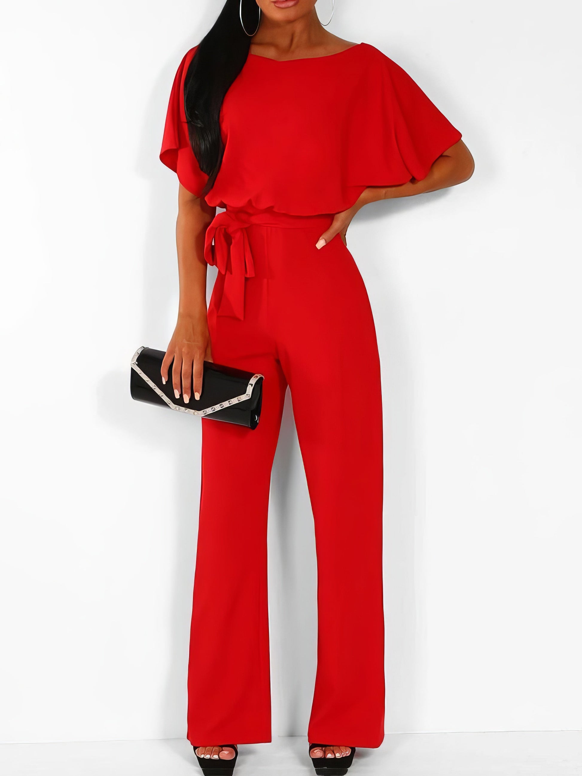 Jumpsuits - Solid Lace-up Short-sleeved Women's Jumpsuit - MsDressly