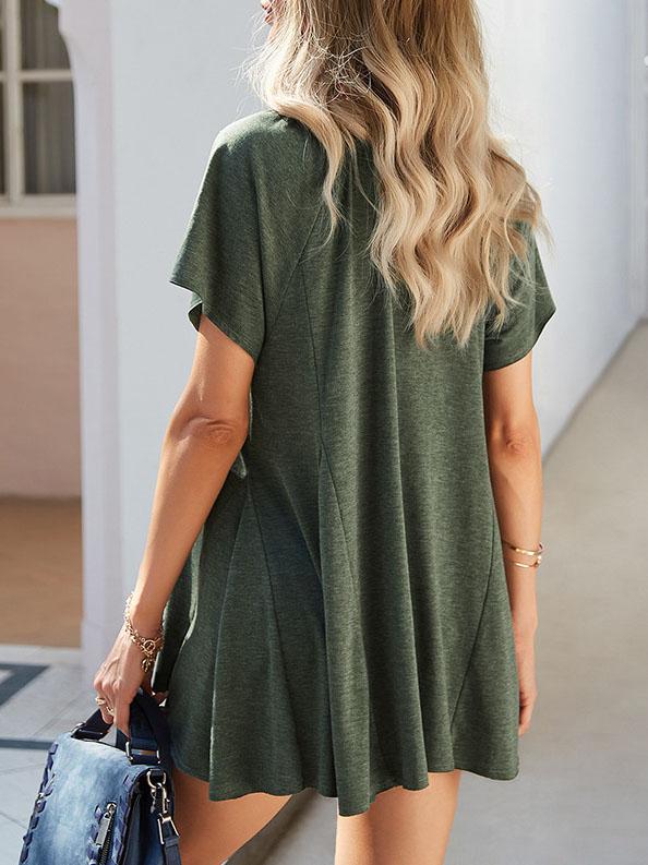 Solid Leisure Comfortable V Neck Irregular T-shirt - T-shirts - INS | Online Fashion Free Shipping Clothing, Dresses, Tops, Shoes - 21/07/2021 - 30-40 - color-army_green