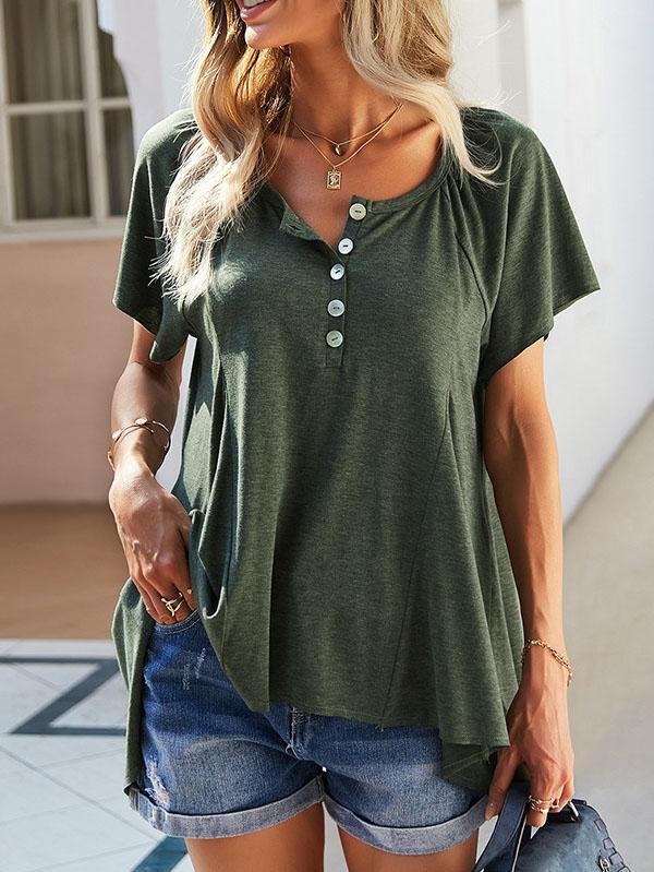 Solid Leisure Comfortable V Neck Irregular T-shirt - T-shirts - INS | Online Fashion Free Shipping Clothing, Dresses, Tops, Shoes - 21/07/2021 - 30-40 - color-army_green