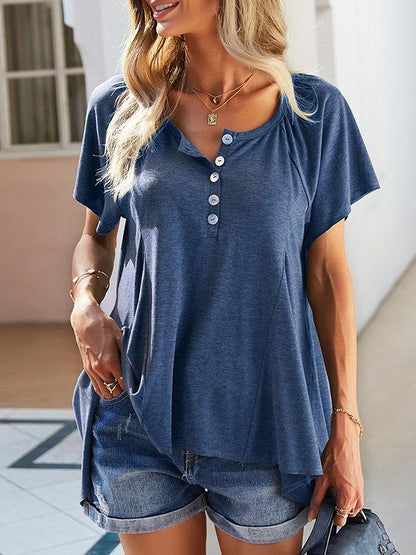 Solid Leisure Comfortable V Neck Irregular T-shirt - T-shirts - INS | Online Fashion Free Shipping Clothing, Dresses, Tops, Shoes - 21/07/2021 - 30-40 - color-army_green