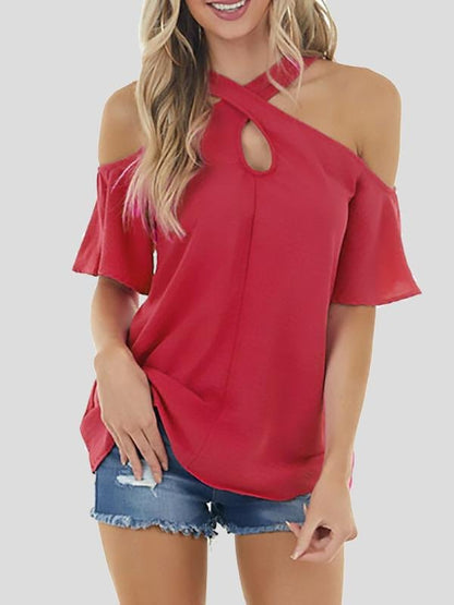 Solid Off Soulder Loose Short-sleeved T-shirt - T-shirts - INS | Online Fashion Free Shipping Clothing, Dresses, Tops, Shoes - 10-20 - 16/07/2021 - color-red