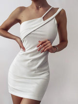 Solid One Shoulder Slinky Mini Dress - INS | Online Fashion Free Shipping Clothing, Dresses, Tops, Shoes