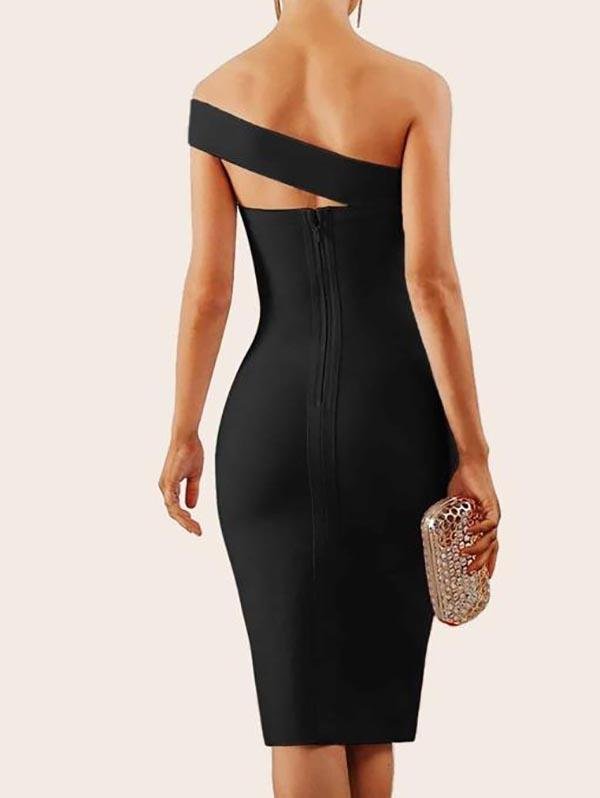 Solid One Shoulder Split Thigh Pencil Dress - Dresses - INS | Online Fashion Free Shipping Clothing, Dresses, Tops, Shoes - 02/05/2021 - Black - Bodycon Dresses