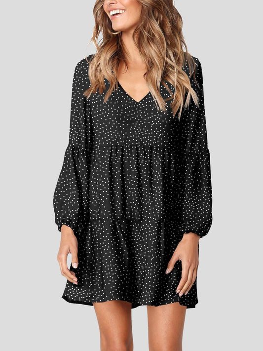 Solid Polka Dot Long Sleeve Dress - Mini Dresses - INS | Online Fashion Free Shipping Clothing, Dresses, Tops, Shoes - 19/07/2021 - 20-30 - color-black