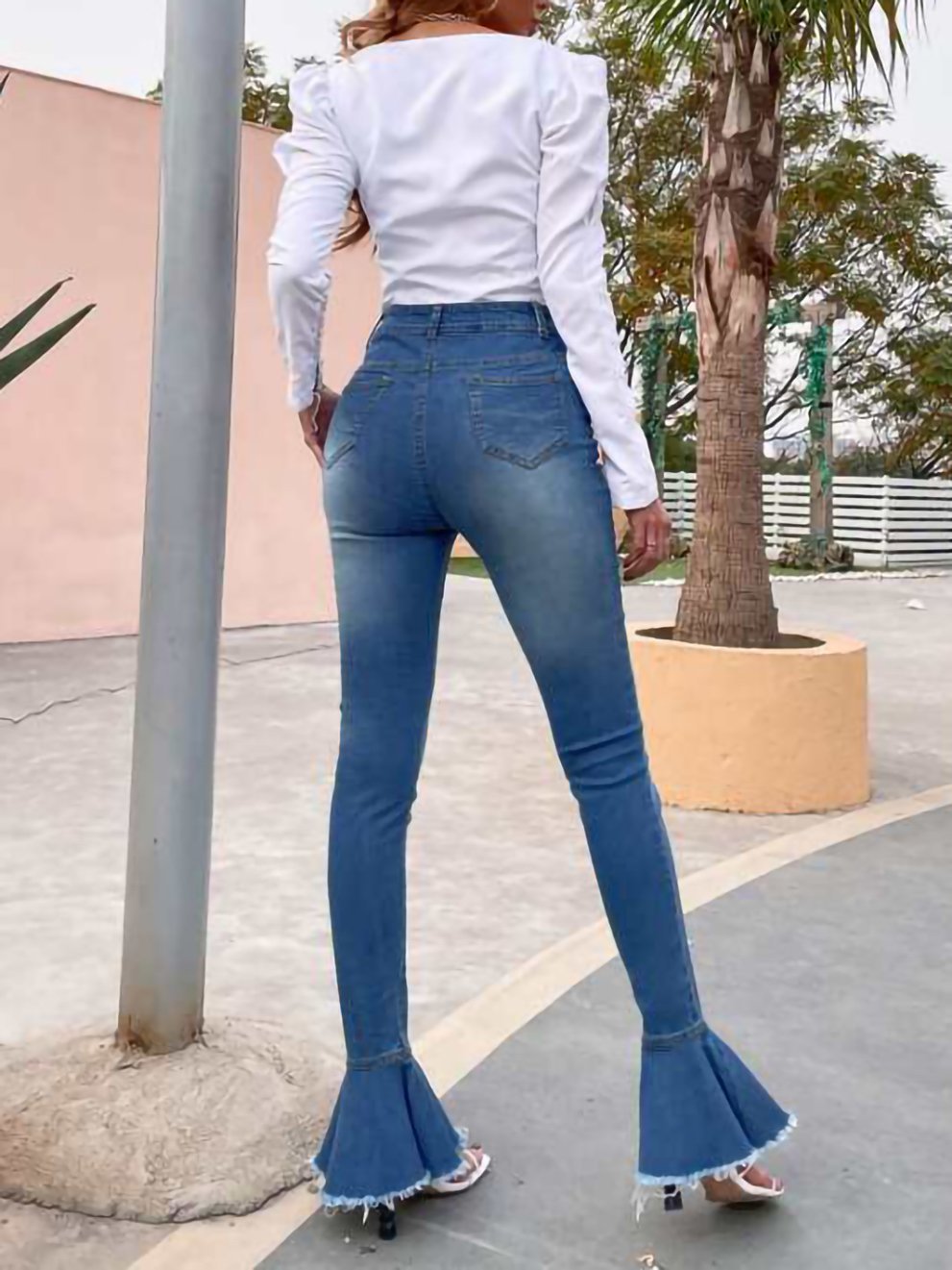 Solid Raw Hem Flare Leg Jeans - Jeans - INS | Online Fashion Free Shipping Clothing, Dresses, Tops, Shoes - 01/30/2021 - Autumn - Blue