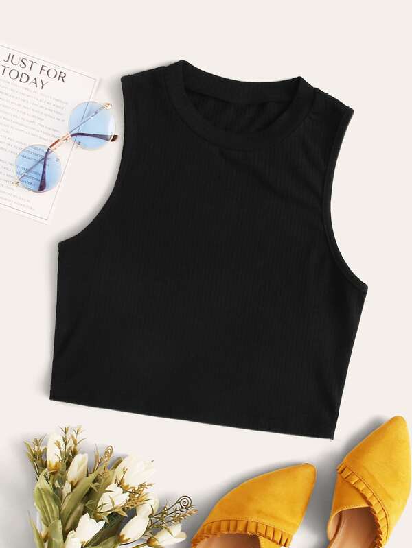 Solid Ribbed Cropped Tank Top - INS | Online Fashion Free Shipping Clothing, Dresses, Tops, Shoes