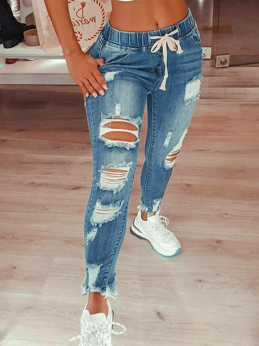 Solid Ripped Skinny Jean Pants - Jeans - INS | Online Fashion Free Shipping Clothing, Dresses, Tops, Shoes - 04/05/2021 - Category_Jeans - Color_Blue