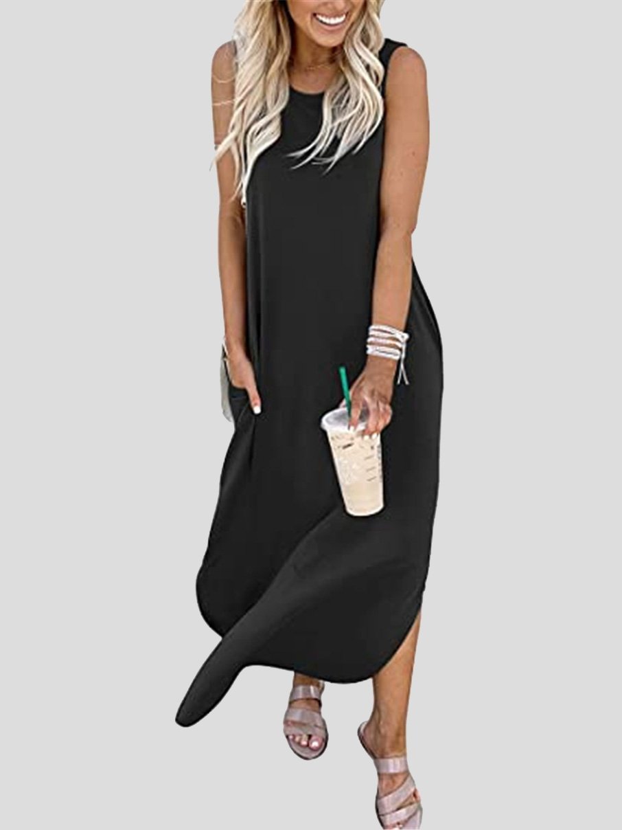 Solid Round Neck Sleeveless Casual Dress - Maxi Dresses - INS | Online Fashion Free Shipping Clothing, Dresses, Tops, Shoes - 10-20 - 19/07/2021 - Category_Maxi Dresses