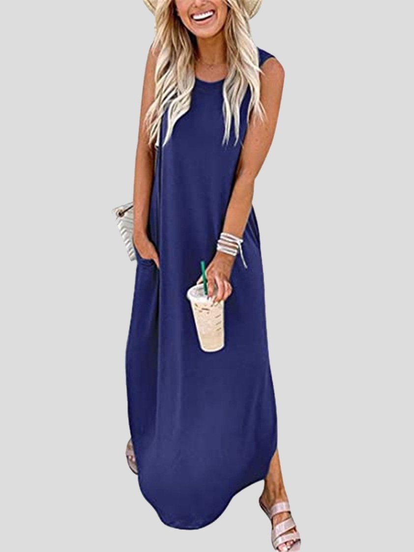 Solid Round Neck Sleeveless Casual Dress - Maxi Dresses - INS | Online Fashion Free Shipping Clothing, Dresses, Tops, Shoes - 10-20 - 19/07/2021 - Category_Maxi Dresses