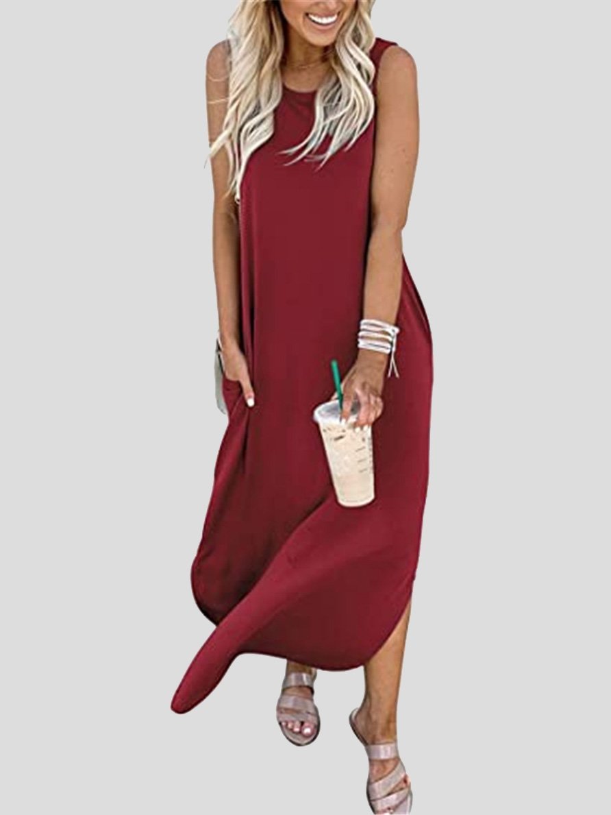 Solid Round Neck Sleeveless Casual Dress - Maxi Dresses - INS | Online Fashion Free Shipping Clothing, Dresses, Tops, Shoes - 10-20 - 19/07/2021 - Category_Maxi Dresses